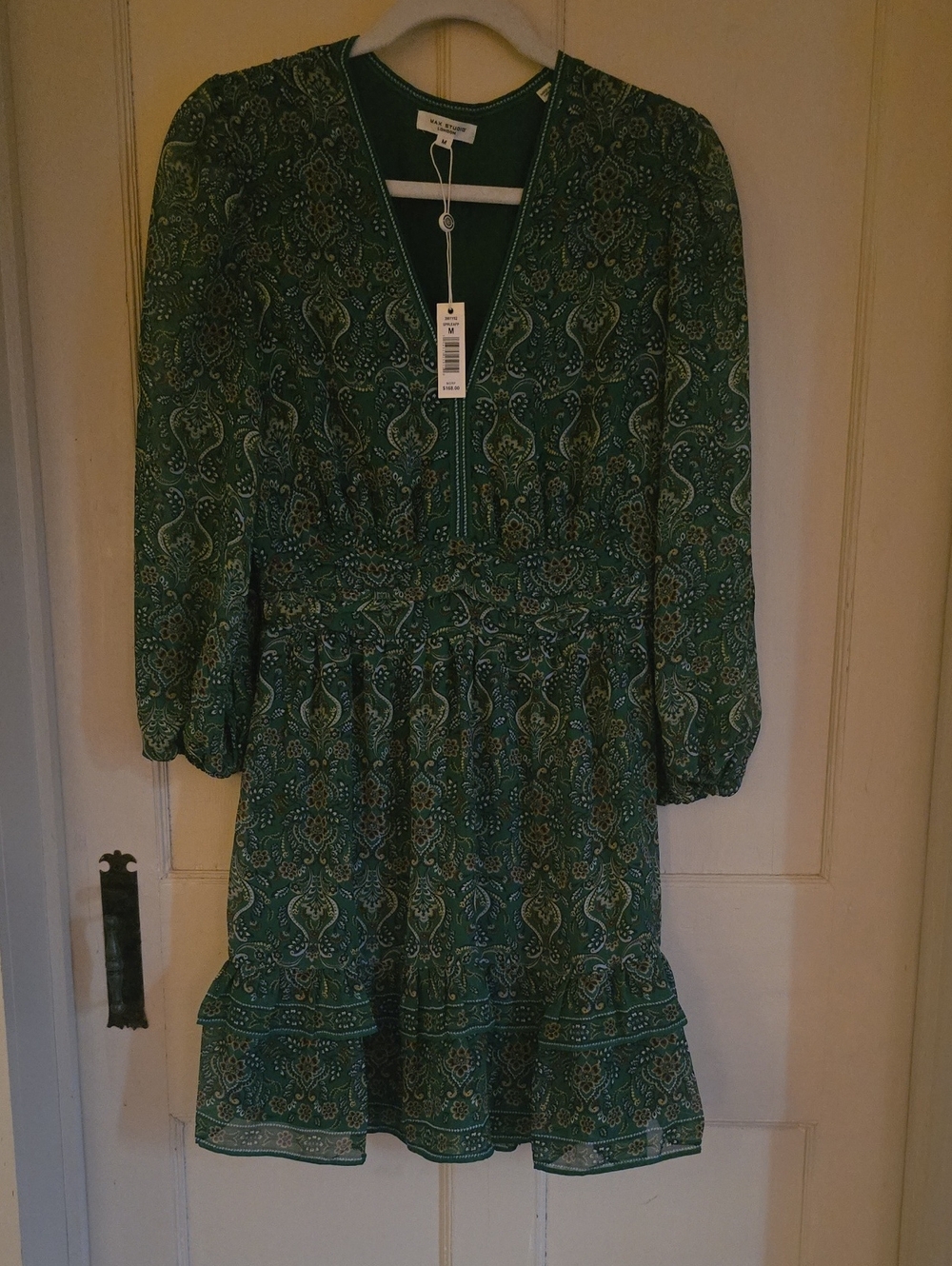 Max Studio Emerald Paisley V-Neck Mini Dress